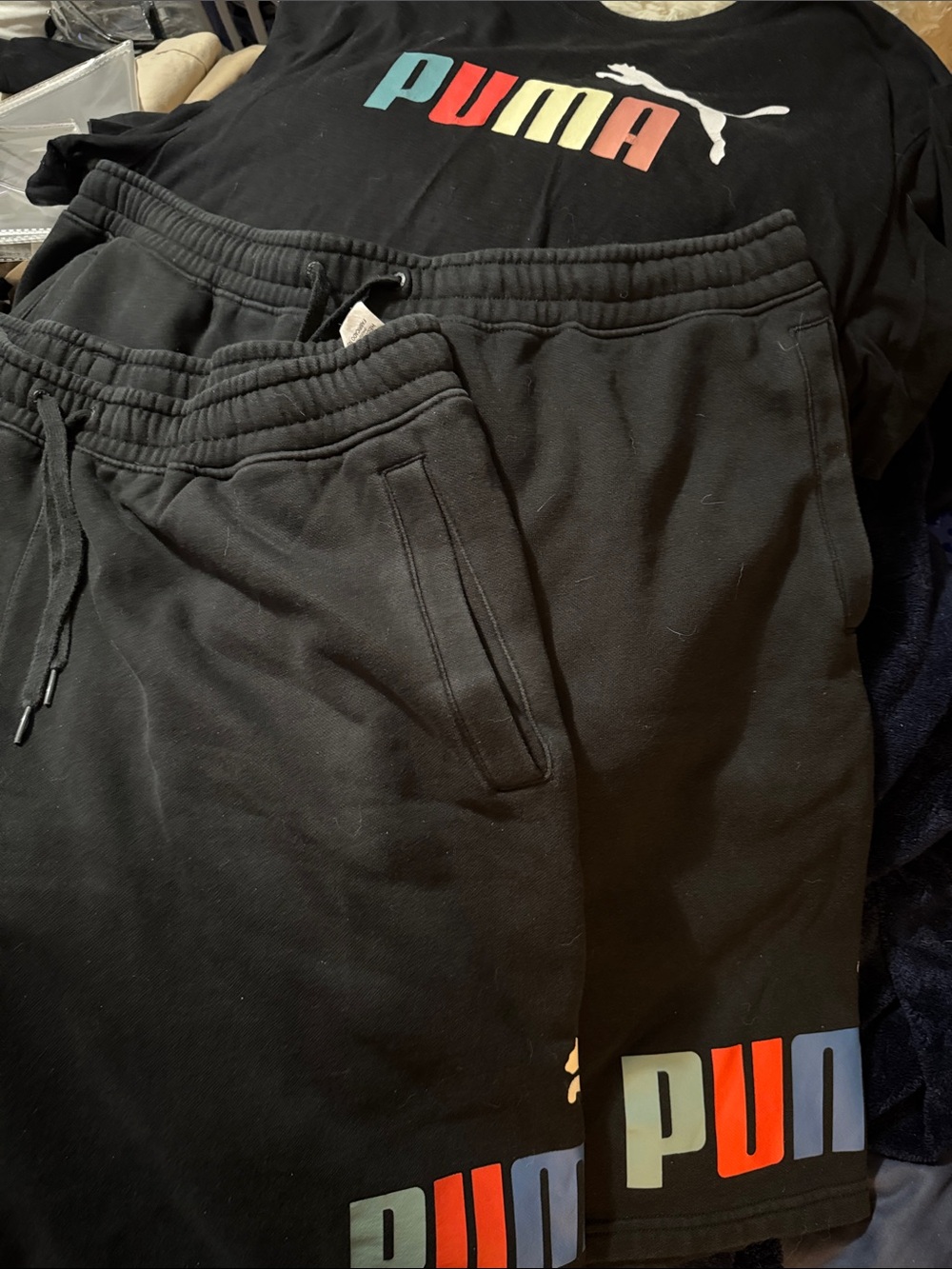 Men’s 3 pieces Puma t-shirt xxl 2 shorts (XL, XXL) with Blue and Orange Accents
